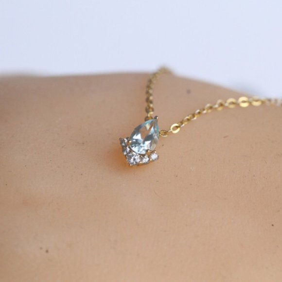 Aquamarine Blue Authentic London Topaz Stone Necklace Natural Gemstone Chain - Picture 7 of 10
